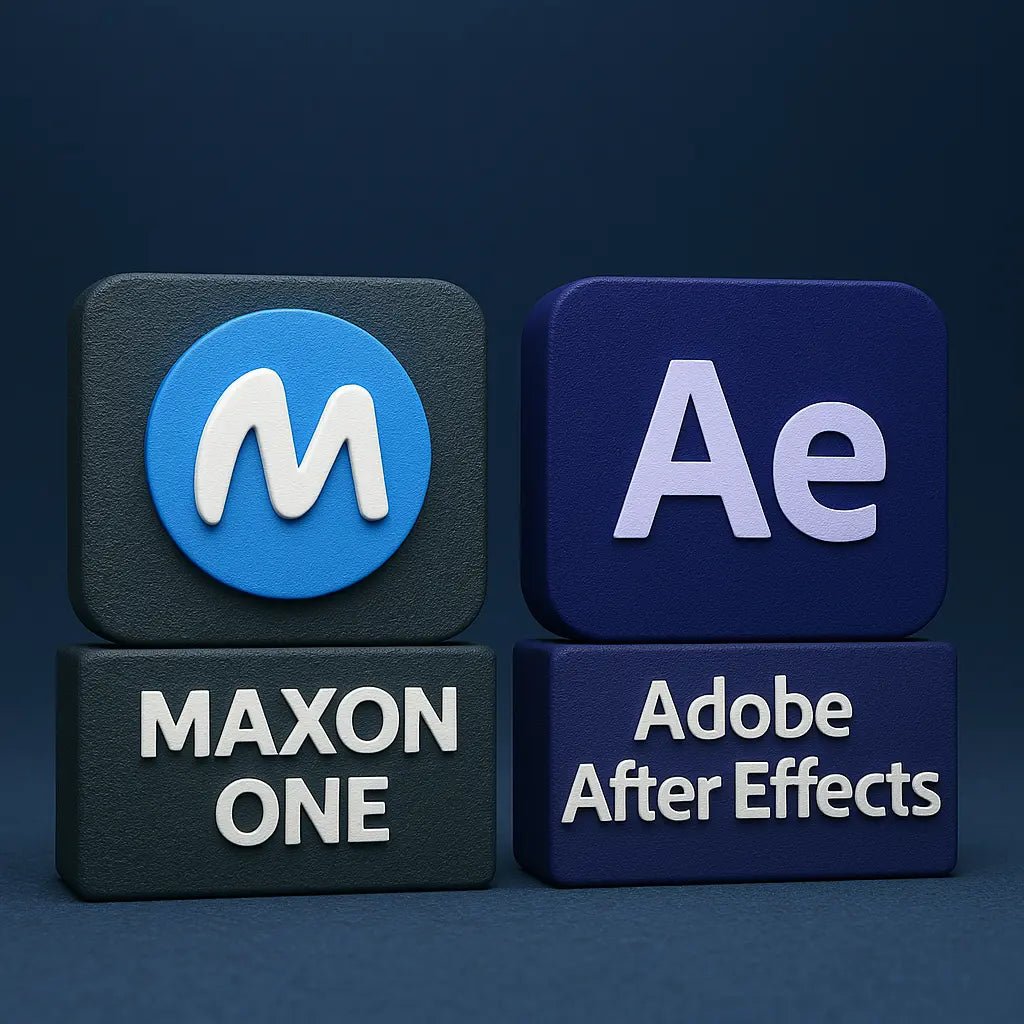 Maxon One Adobe After Effects bundle logo blocks in blue and black for creative software solutions