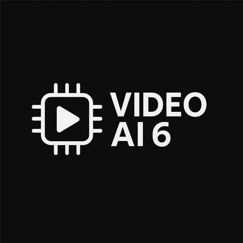Video AI Pro Teams software logo featuring a play button and circuit design on a black background